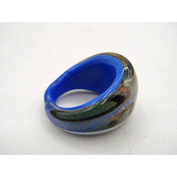 Pier One Blown Glass Cosmic Ring Domed Blue Gold Black Chromatic Lampwork Size 7 - Picture 6 of 12